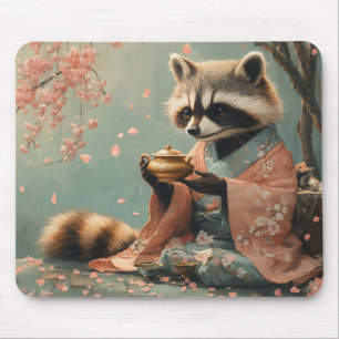 Mousepad Raccoon Buddha: Chá Pacífico Sob Árvore Cerejeira