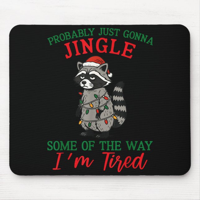 Mousepad Raccoon Christmas Lights Pajama Holiday Santa Hat  (Frente)