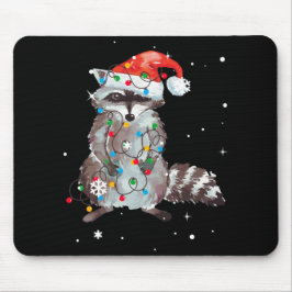 Mousepad Raccoon Christmas Tree Lights Pajama Racoon Lover