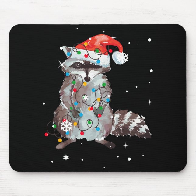 Mousepad Raccoon Christmas Tree Lights Pajama Racoon Lover (Frente)