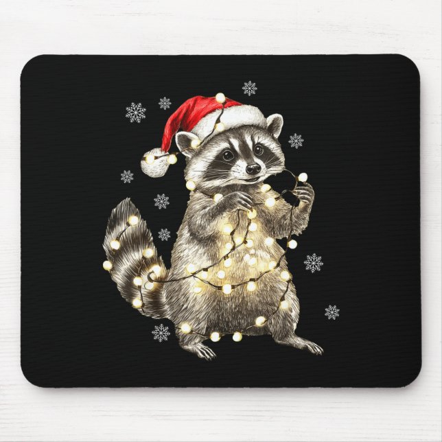 Mousepad Raccoon Christmas Tree Lights Pajama Racoon Lover  (Frente)