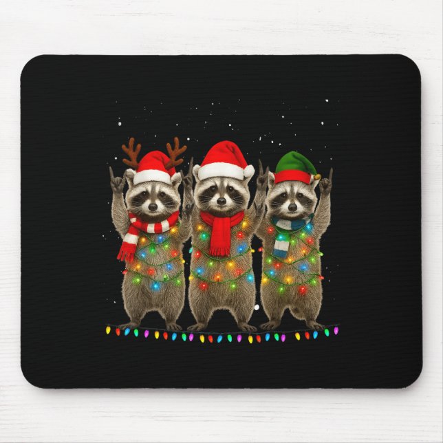 Mousepad Raccoon Christmas Tree Lights Pajama Racoon Lover  (Frente)