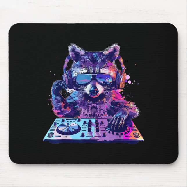 Mousepad Raccoon Dj Edm Techno House Music Funny Animal Lov (Frente)