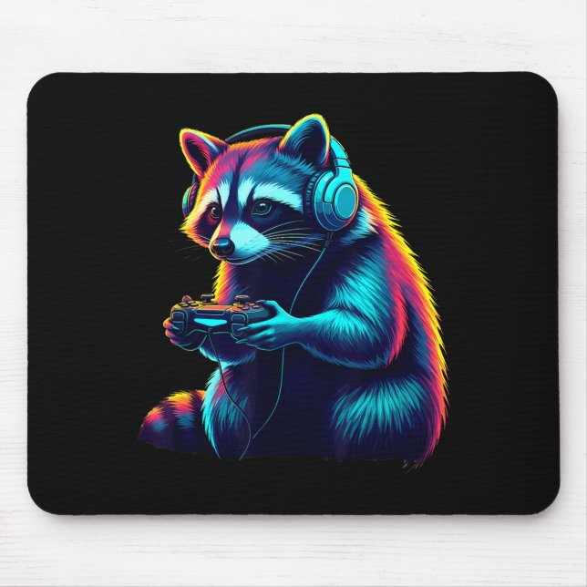 Mousepad Raccoon Gaming Animal Video Games Funny Raccoon  (Frente)