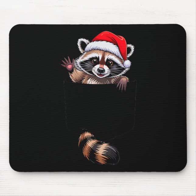 Mousepad Raccoon In Cket Funny Xmas Santa Hat Graphic  (Frente)