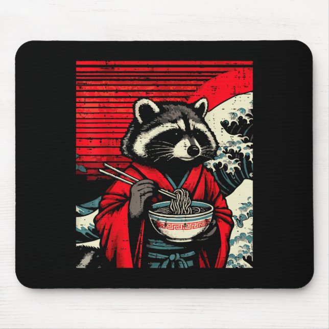 Mousepad Raccoon Kimono Eating Ramen Japanese Food Art Men  (Frente)