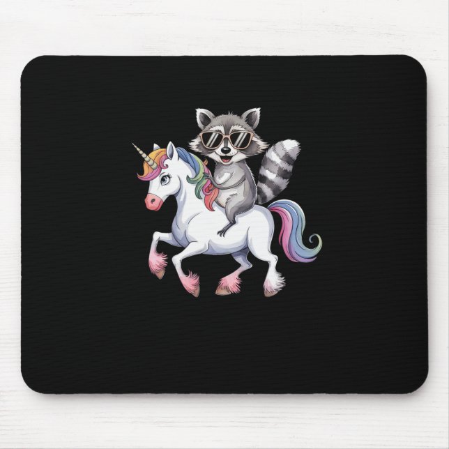 Mousepad Raccoon Riding Unicorn Cute Animal Fantasy For Kid (Frente)