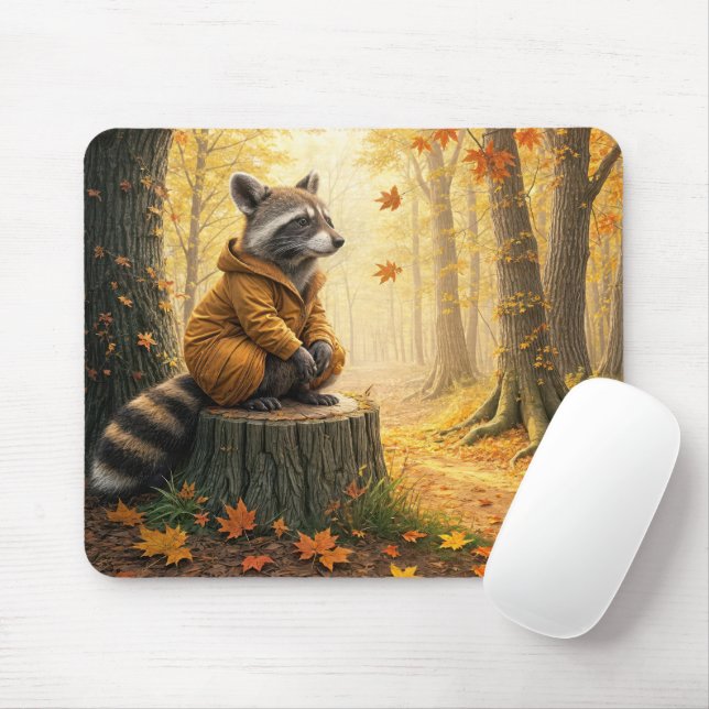 Mousepad Raccoon Sentado em Um Salto De Árvore (Com mouse)