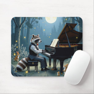 Mousepad Raccoon Tocando Grande Piano na Floresta