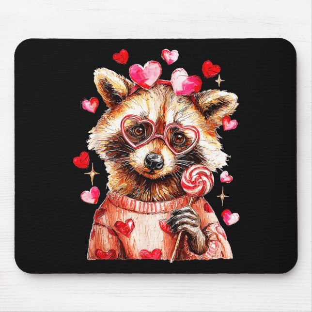 Mousepad Raccoon Valentines Day Funny Feral Raccoon Love He (Frente)