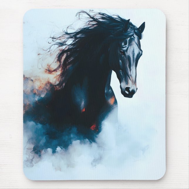 Mousepad  Racing Black Horse Portrait Minimalist (Frente)