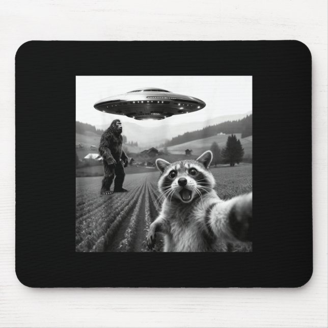 Mousepad Racoon Bigfoot Selfie Ufo Funny Racoon Alien Bigfo (Frente)