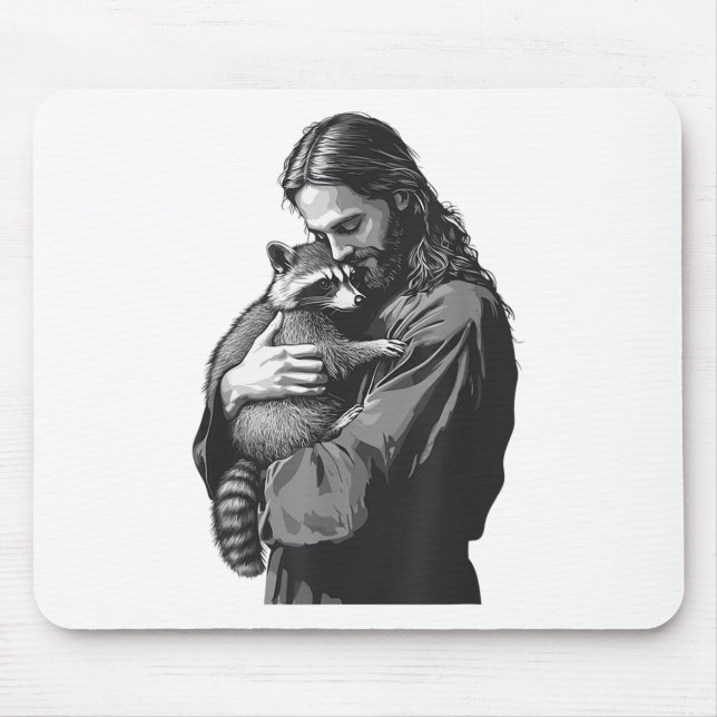 Mousepad Racoon Lover Trash Panda Christian Jesus Segurando (Frente)