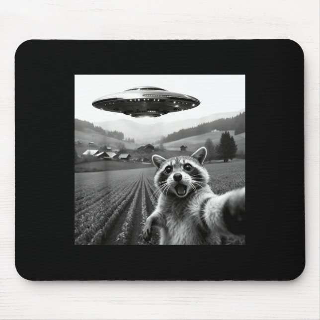 Mousepad Racoon Selfie With Alien Ufo Funny Racoon Alien Bi (Frente)