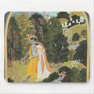 Mousepad Radha e Krishna que andam em um bosque