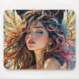 Mousepad Radiação Celestial - Retrato Anjo Asas Arco-Íris