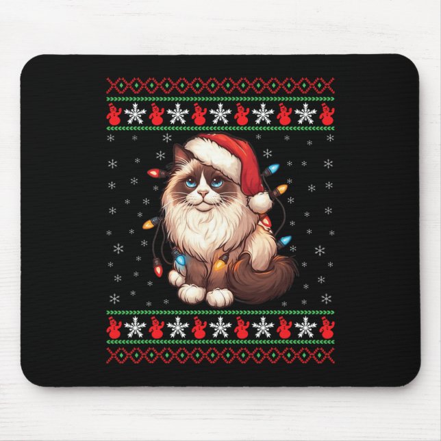 Mousepad Ragdoll Cat Feia de Natal Ragdoll Cat Xmas Lighti (Frente)