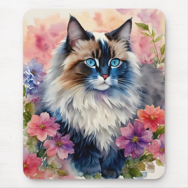 Mousepad Ragdoll Cat Floral Art (Frente)