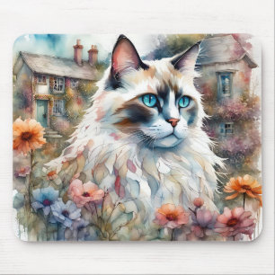 Mousepad Ragdoll Cat no jardim inglês