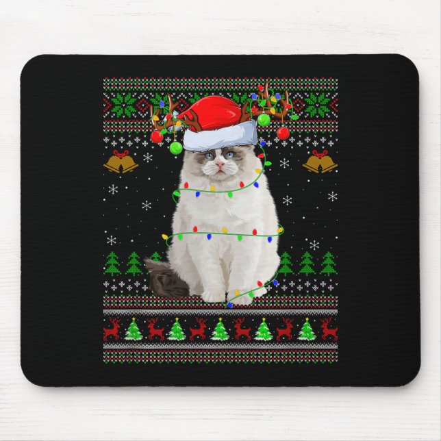 Mousepad Ragdoll Cat Ugly Christmas Sweaters Holiday Santa  (Frente)