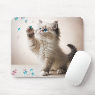 Mousepad Ragdoll Kitten Brincando Com Bolhas