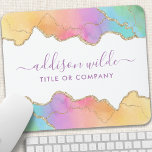 Mousepad Rainbow Dourado Watercolor Agate Salon Business<br><div class="desc">Rainbow E Dourado Pad De Mouse Comercial De Agate De Aquarela. Este design apresenta um arco-íris colorido em um estilo artístico contemporâneo acentuado com bordas douradas. Esta brilhante design de menina é perfeita para qualquer empresária profissional que procura uma identidade artística divertida. Perfeito para planejador de eventos, maquiador, cabeleireiro, dono...</div>