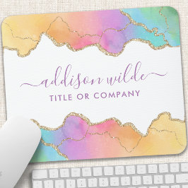 Mousepad Rainbow Dourado Watercolor Agate Salon Business