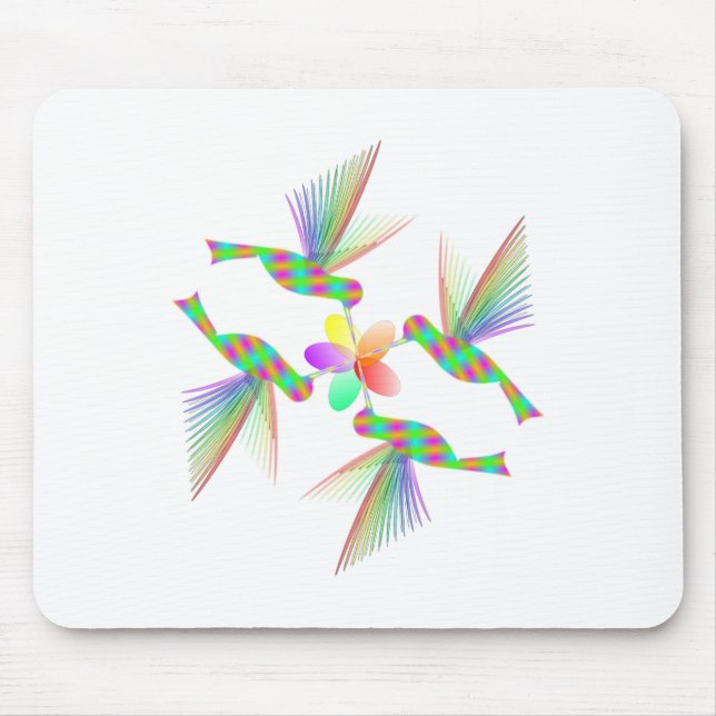 Mousepad Rainbow Hummingbird Beijando Uma Flor (Frente)