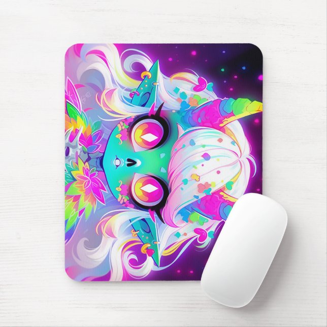 Mousepad Rainbow Pastel Fantasy Skull Demon Animy (Com mouse)