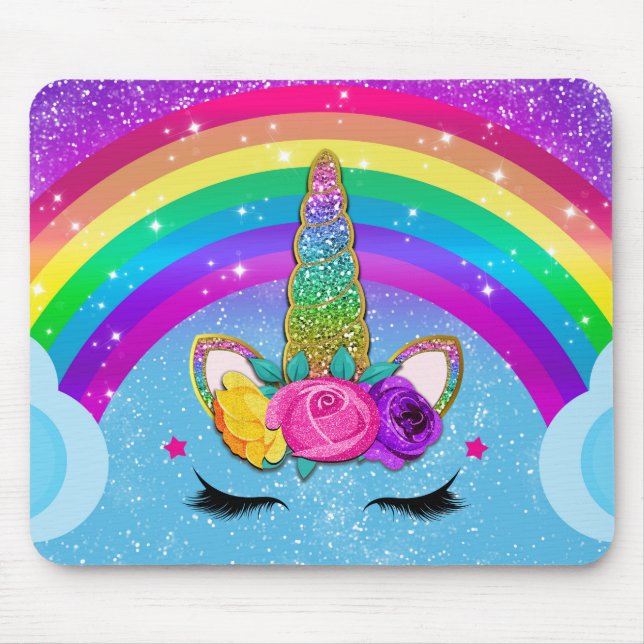 Mousepad Rainbow Sparkle Glittery Unicorn Horn (Frente)