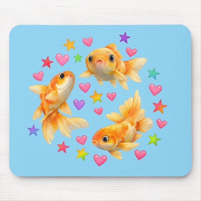 Mousepad rainbow stars kawaii cute goldfish pet (Frente)