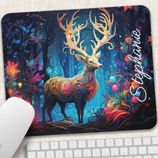 Mousepad Rainbow Swirl Forest Deer Personalizado (Criador carregado)