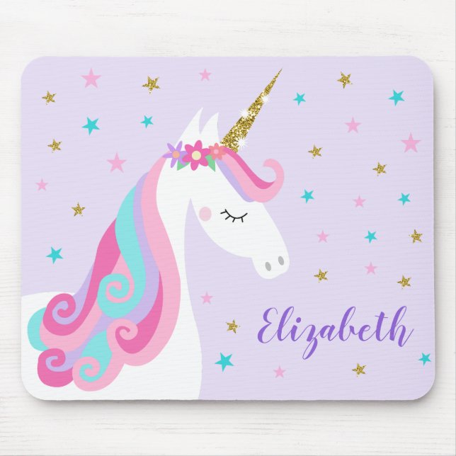 Mousepad Rainbow Unicorn Mágico - Roxo (Frente)