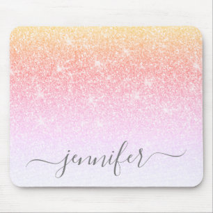 Mousepad Rainbow Unicorn Pink Glitter Sparkle Seu Nome