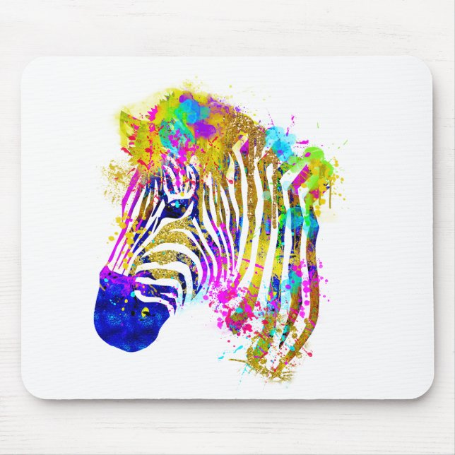 Mousepad Rainbow Watercolor Paint Splatter Zebra Graphic (Frente)