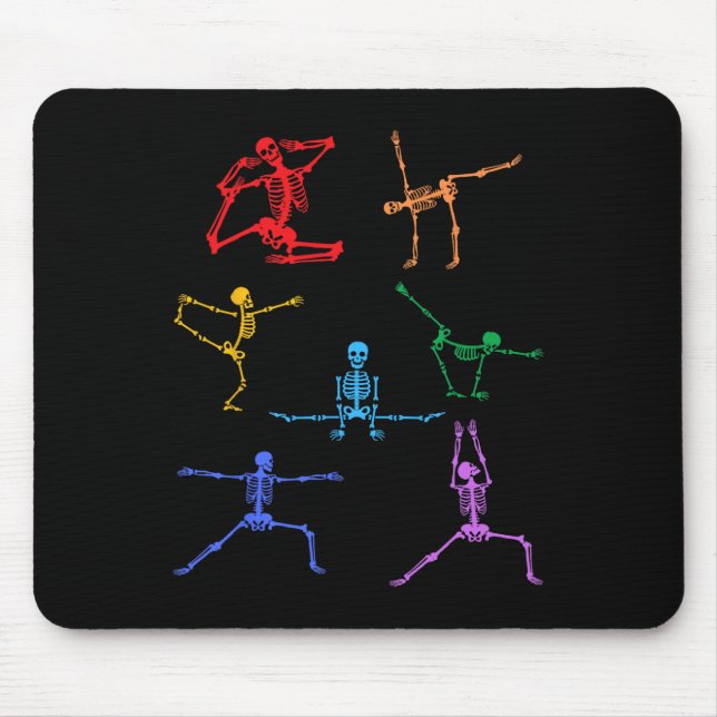 Mousepad Rainbow Yoga Skeleton Exercício Osso Halloween Par (Frente)