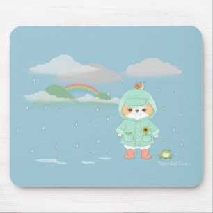 Mousepad Raincoat Mochi no dia chuvoso com Sapo e caracol 