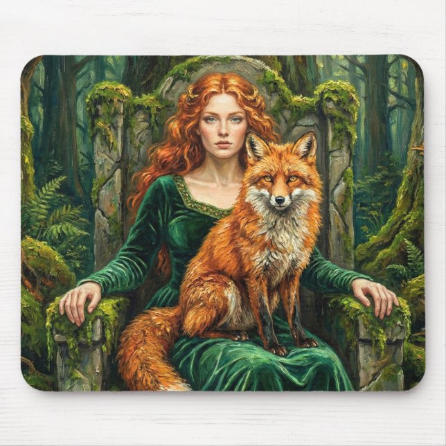 Mousepad Rainha Celta da Floresta Raposa Vermelha Bruxa Art (Frente)