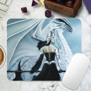 Mousepad Rainha Dragão Gótica de Inverno Branca Elegante Fa