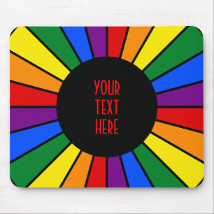 Mousepad RAIOS DO BOTÃO DA BANDEIRA DO ARCO-ÍRIS + seu si