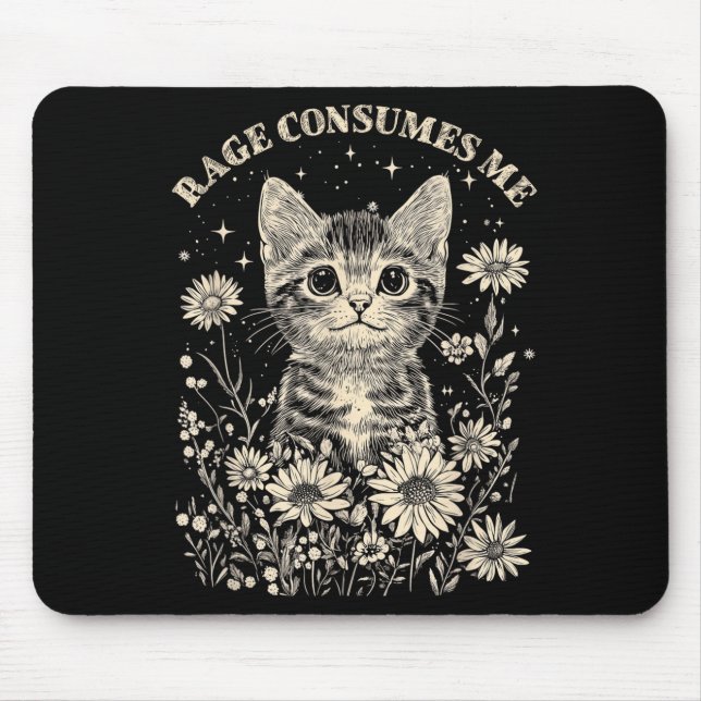 Mousepad Raiva de gato fofo consome kitten sarcástico engra (Frente)