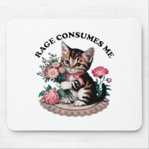 Mousepad Raiva me consome gato flor meme de gato fofo