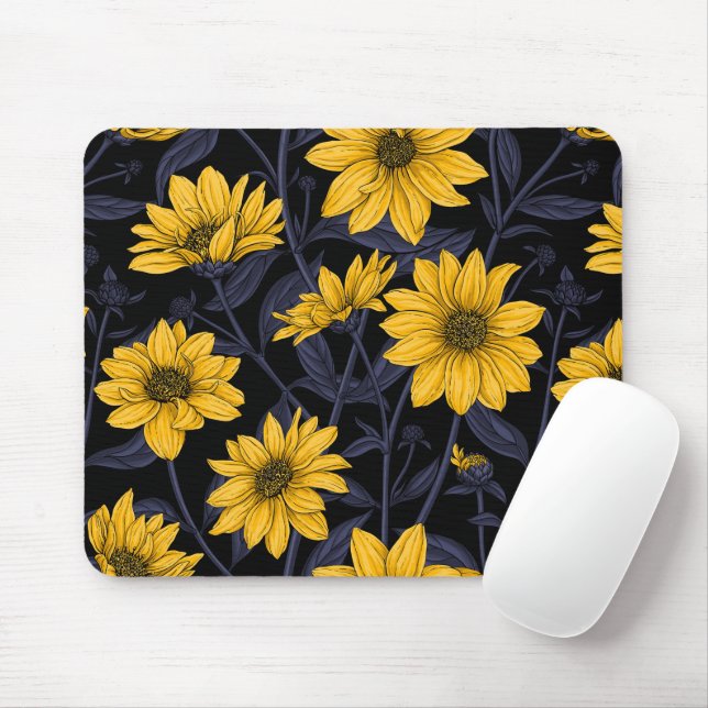 Mousepad Raízes solares, girassol selvagem, amarelo e azul (Com mouse)