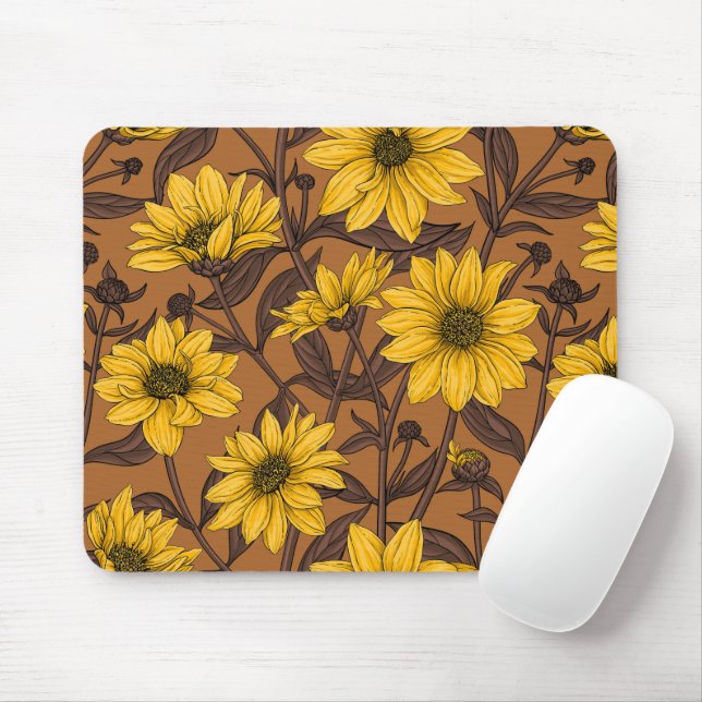 Mousepad Raízes solares, girassol selvagem, amarelo e casta (Com mouse)