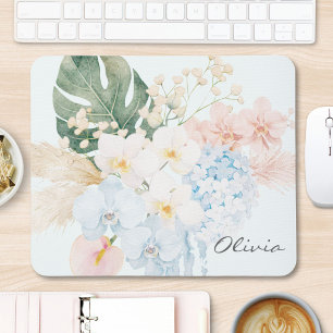 Mousepad Ramalhete Floral de Flor Tropical de Aquarela Mono