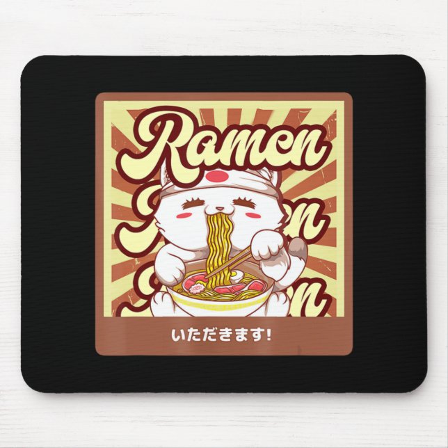 Mousepad Ramen Cat Neko Anime Kawaii Japonês Cat Lover Tee (Frente)