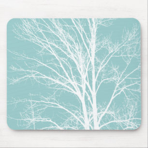 Mousepad Ramificações de Árvores Brancas Rustic Blue