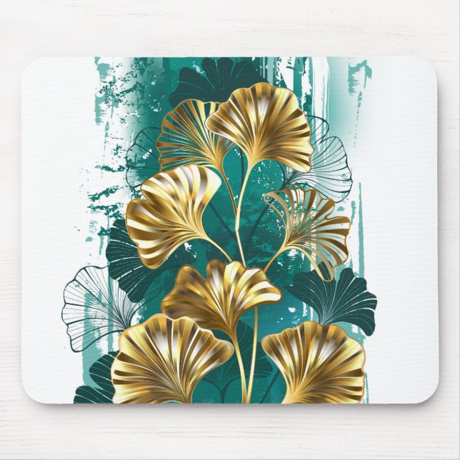 Mousepad Ramo com folhas douradas Ginko Biloba (Frente)