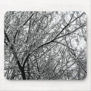 Mousepad Ramos de Árvore Nevados Artísticos Fotografia P&B