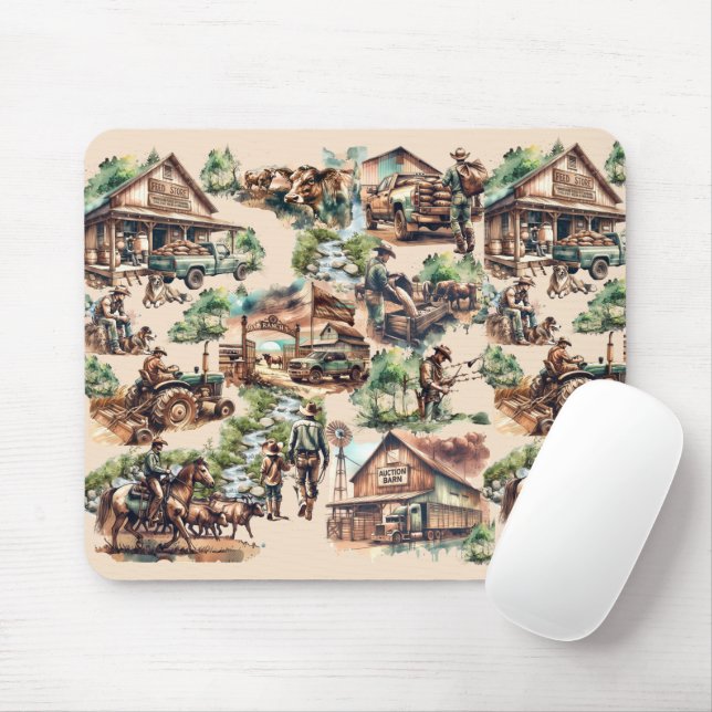 Mousepad Ranch Ocidental ou Cena de Fazenda do País (Com mouse)